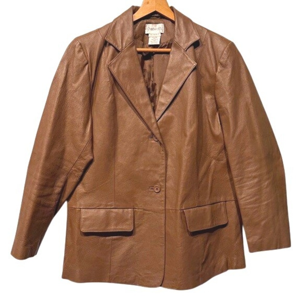 Chadwick's Women's Vintage Y2K Brown Leather‎ Lined Blazer Plus Size 16W